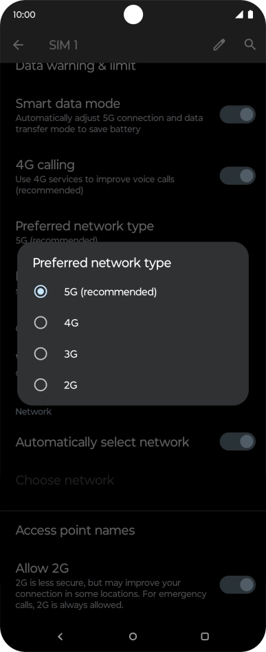 Press the required network mode.