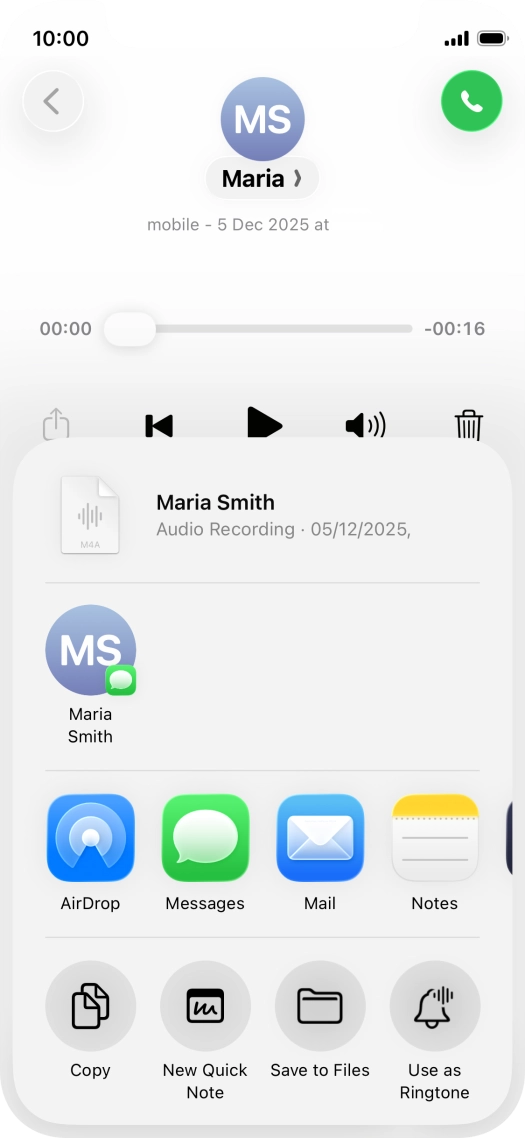 Press the required setting and follow the instructions on the screen to share or save the message.