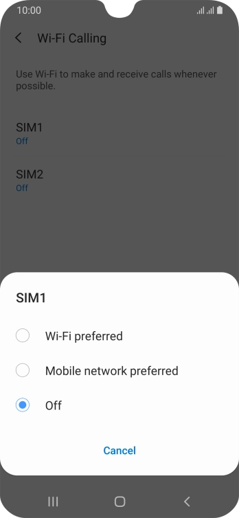 Press the required setting to turn the function on or off.