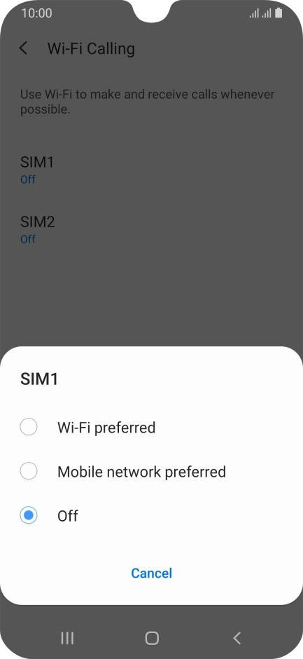 Press the required setting to turn the function on or off.