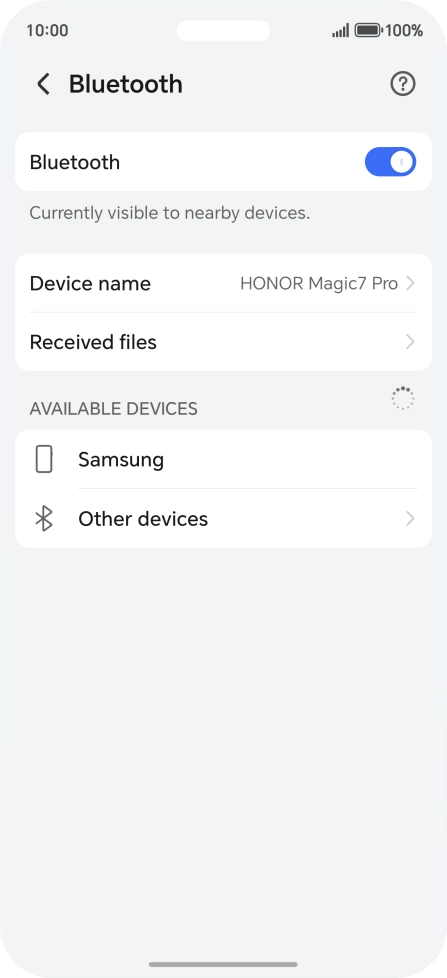 Press the required Bluetooth device and follow the instructions on the screen to pair the device with your phone.