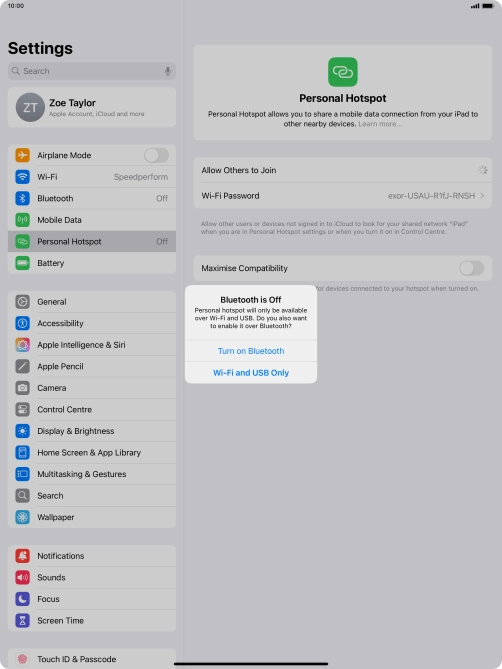 If Wi-Fi is turned on, press Wi-Fi and USB Only.