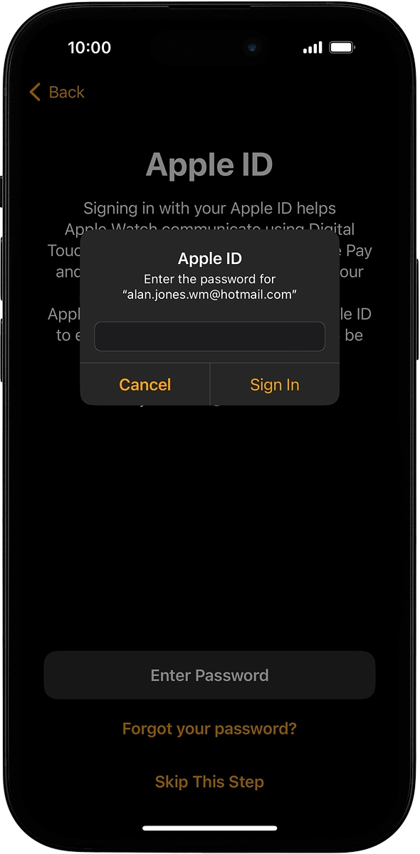 On your phone: Key in the password for your Apple ID and press Sign In.