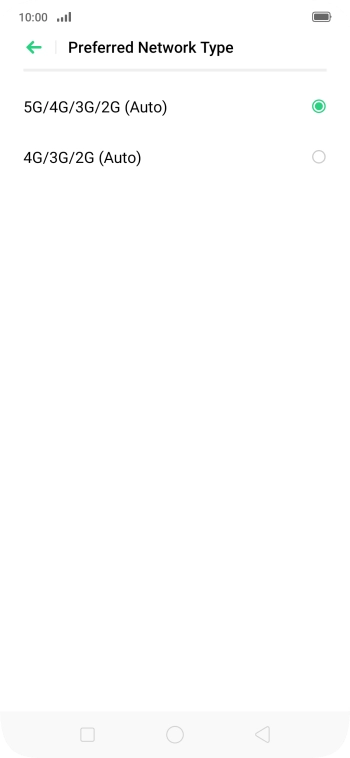 Press the required network mode.