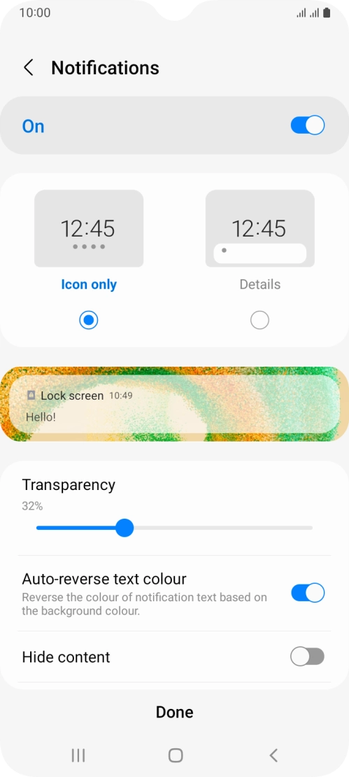 Press the required settings to turn them on or off.