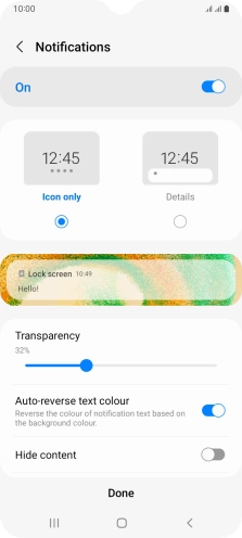 Press the required settings to turn them on or off.