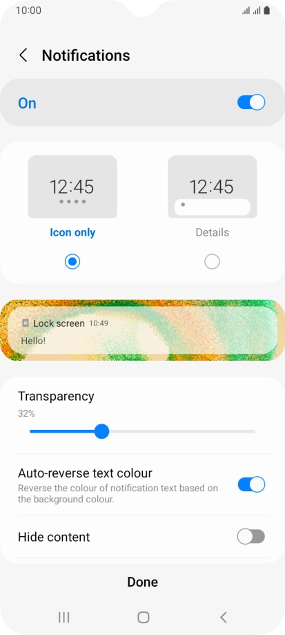 Press the required settings to turn them on or off.