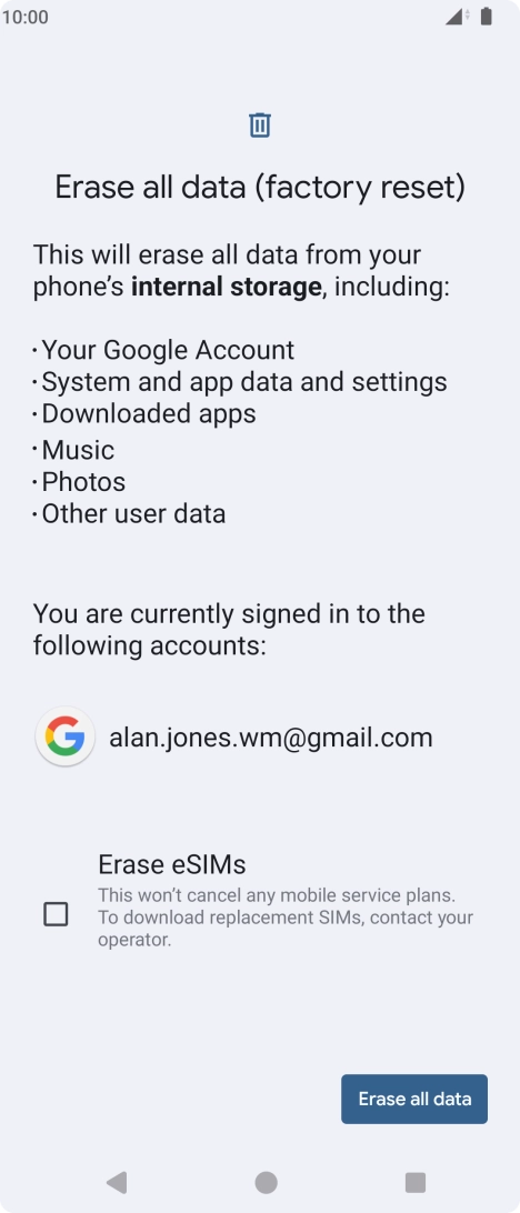 Press Erase all data.