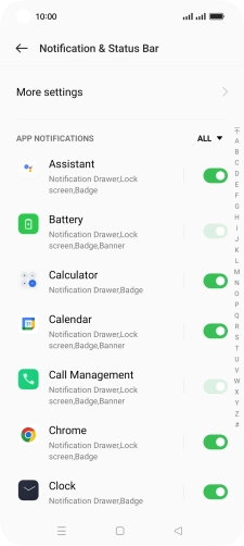 Press the indicators next to the required apps to turn the function on or off.