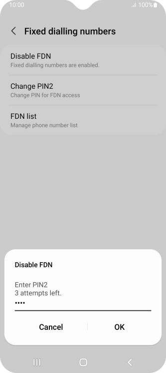 Key in your PIN2 and press OK. The default PIN2 is 0000.