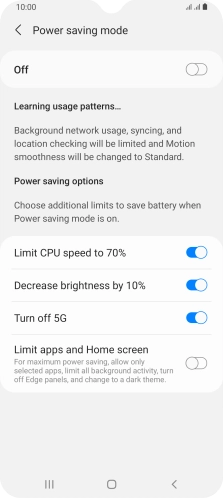 Press the indicators next to the required settings.
