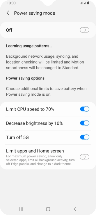 Press the indicators next to the required settings.
