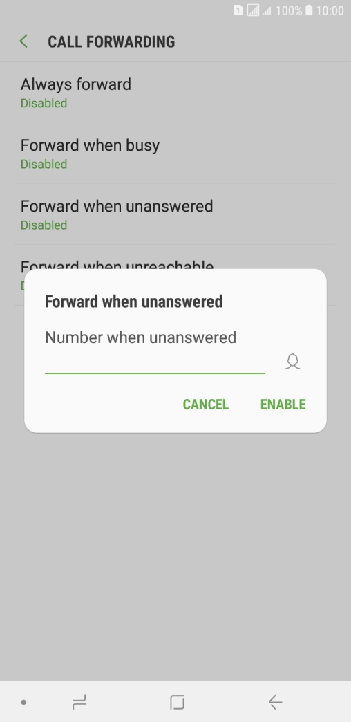 Key in +447953222222 and press ENABLE.