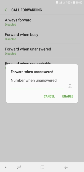 Key in +447953222222 and press ENABLE.