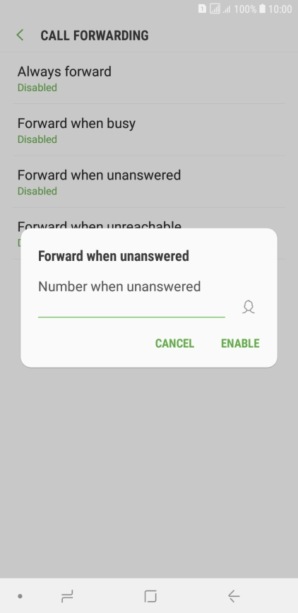 Key in +447953222222 and press ENABLE.