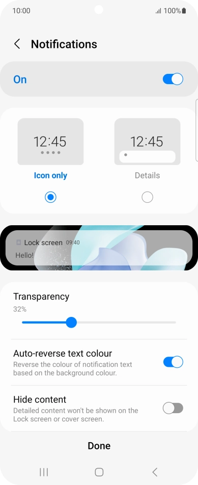 Press the required settings to turn them on or off.