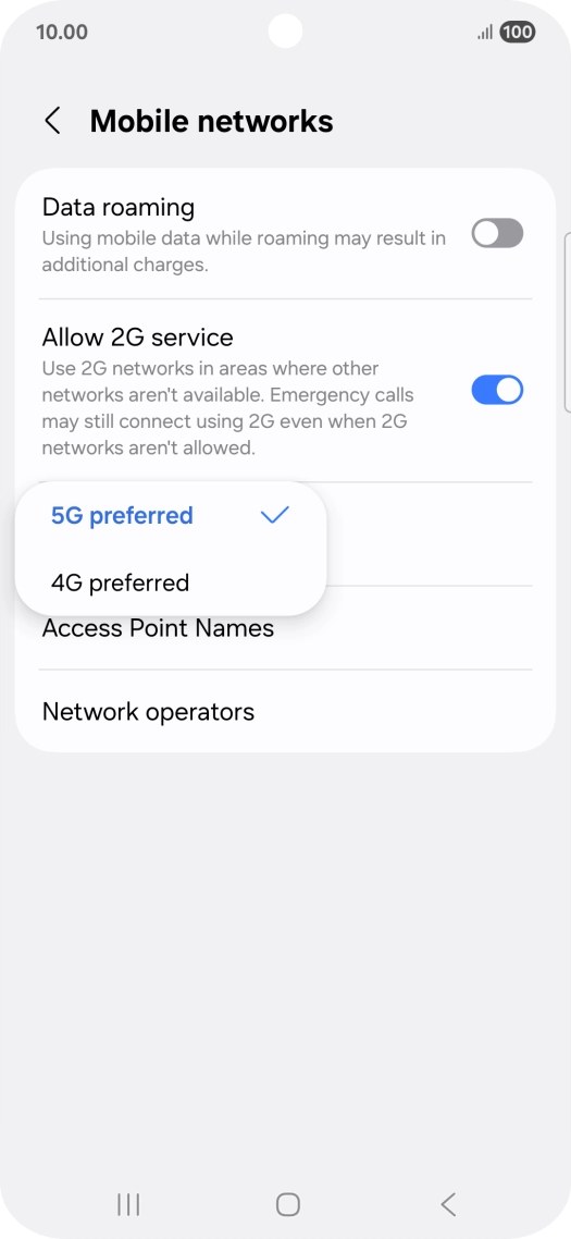 Press the required network mode.