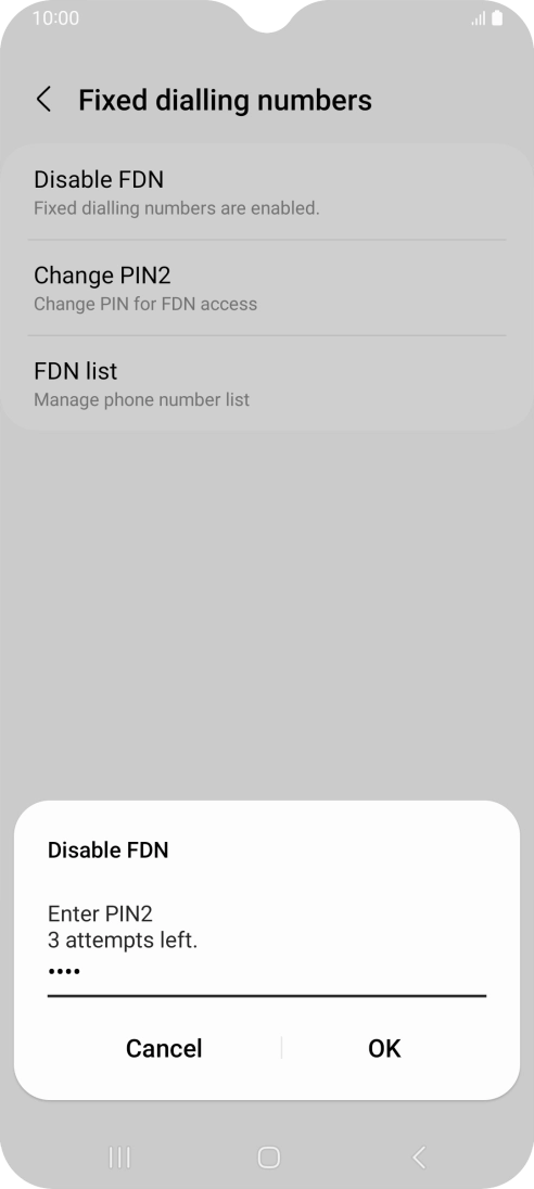 Key in your PIN2 and press OK. The default PIN2 is 0000.