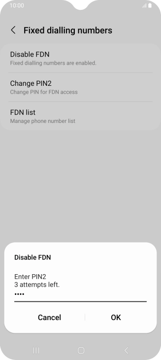 Key in your PIN2 and press OK. The default PIN2 is 0000.