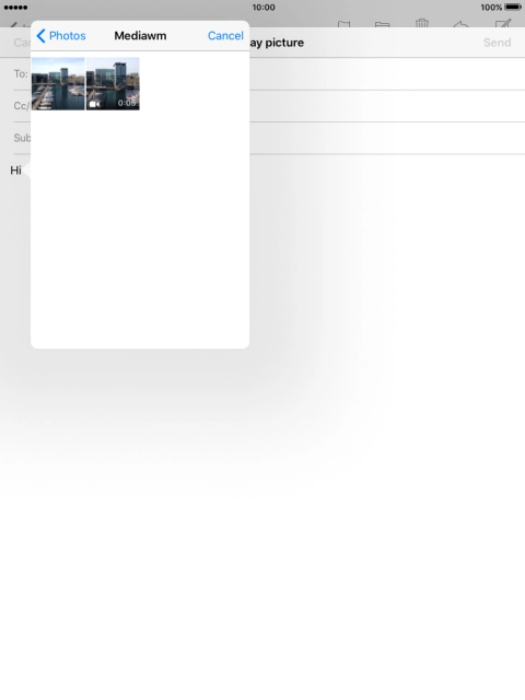 Press the required picture or video clip and follow the instructions on the screen to attach the file.