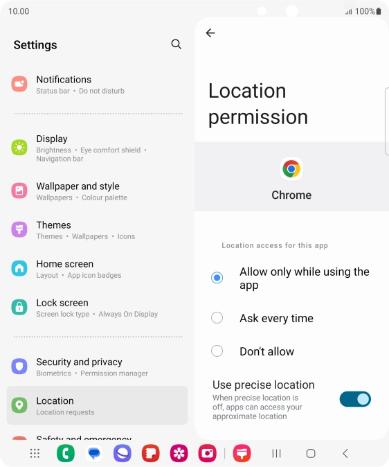 Press the required setting.