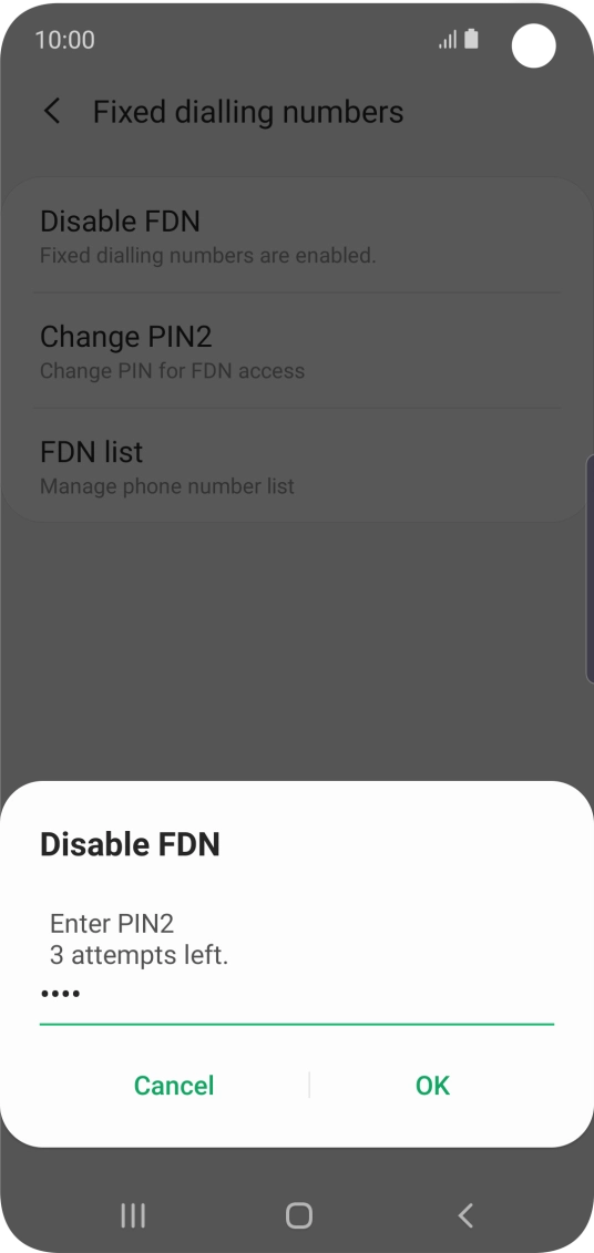 Key in your PIN2 and press OK. The default PIN2 is 0000.