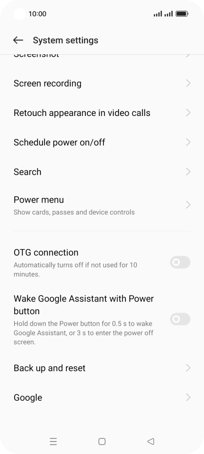 Press Back up and reset.