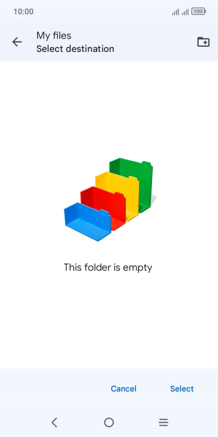 To create a new folder, press the new folder icon and follow the instructions on the screen to create a new folder.