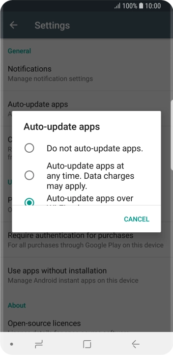 To turn off automatic update of apps, press Do not auto-update apps..