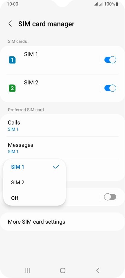 Press the required setting.