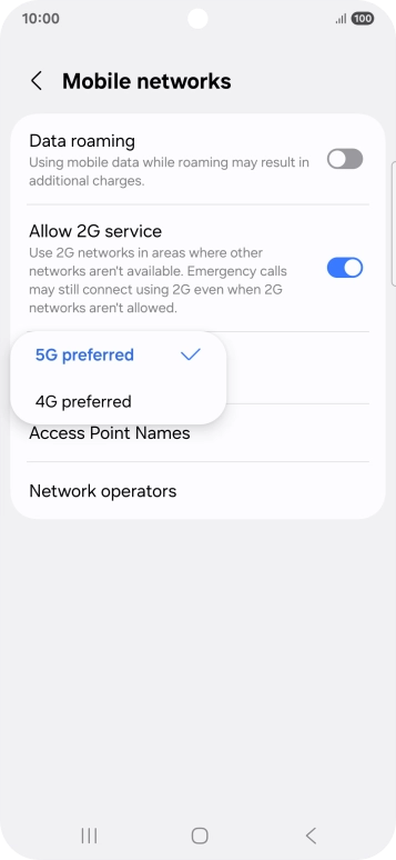 Press the required network mode.