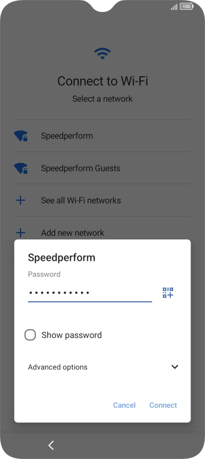 Key in the password for the Wi-Fi network and press Connect.