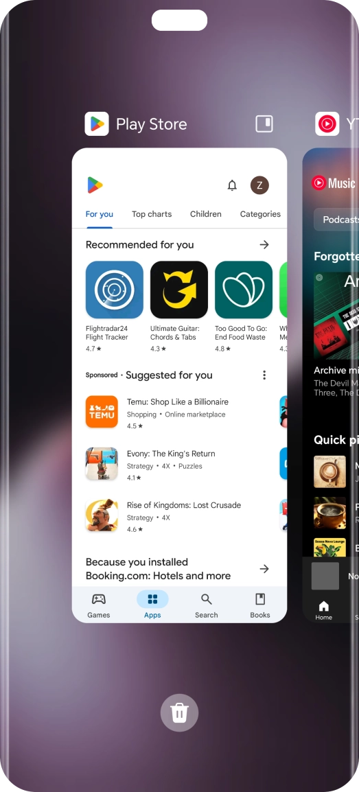 To end one running application, slide your finger upwards on the required application.