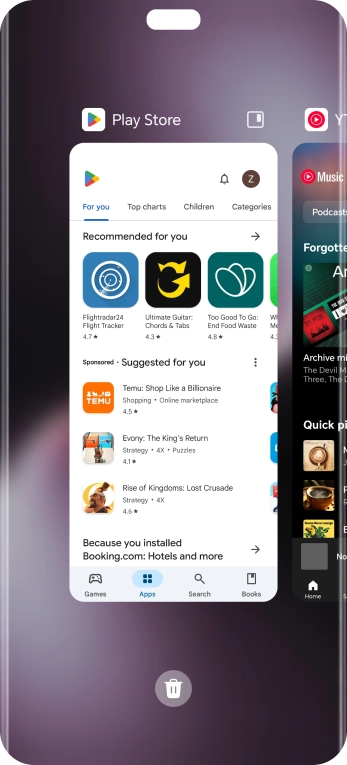 To end one running application, slide your finger upwards on the required application.
