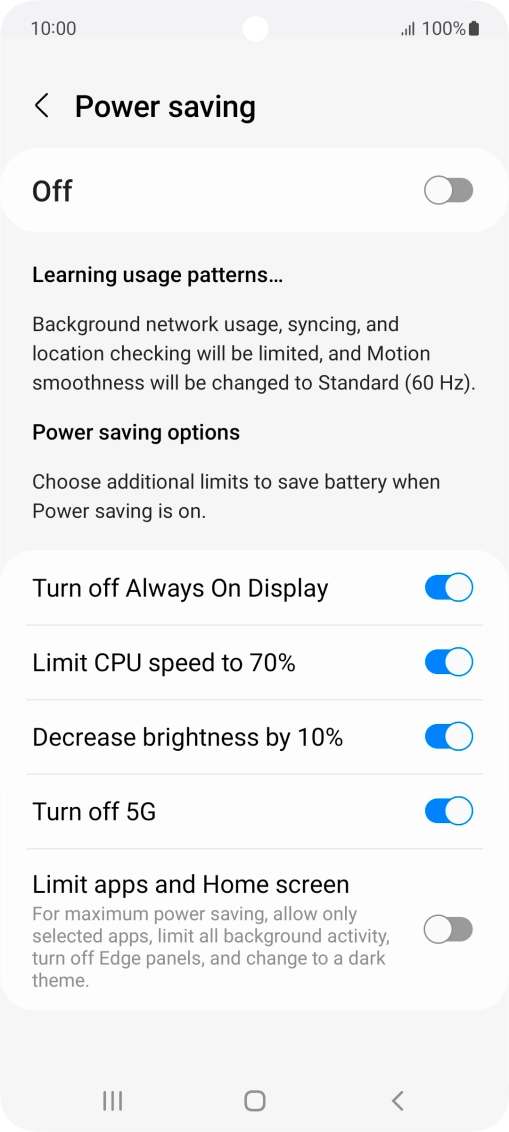 Press the indicators next to the required settings.