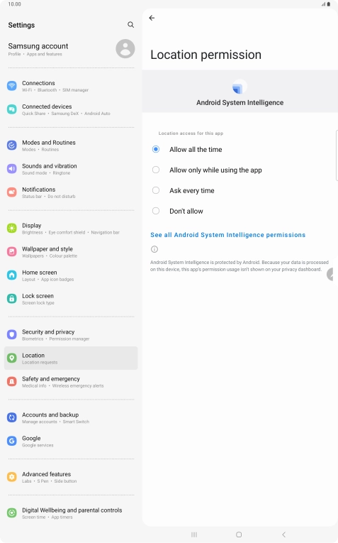Press the required setting.