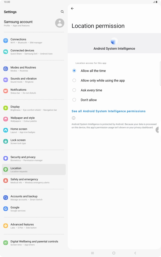Press the required setting.