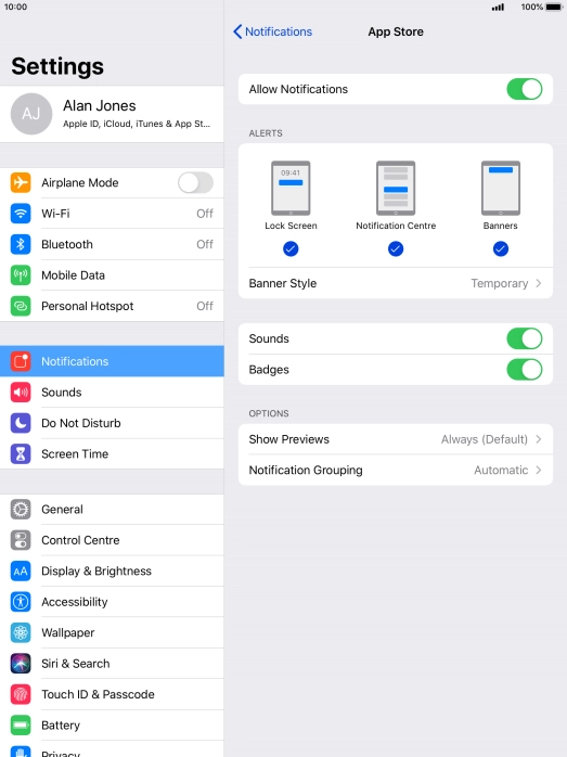 Press the indicator next to 
