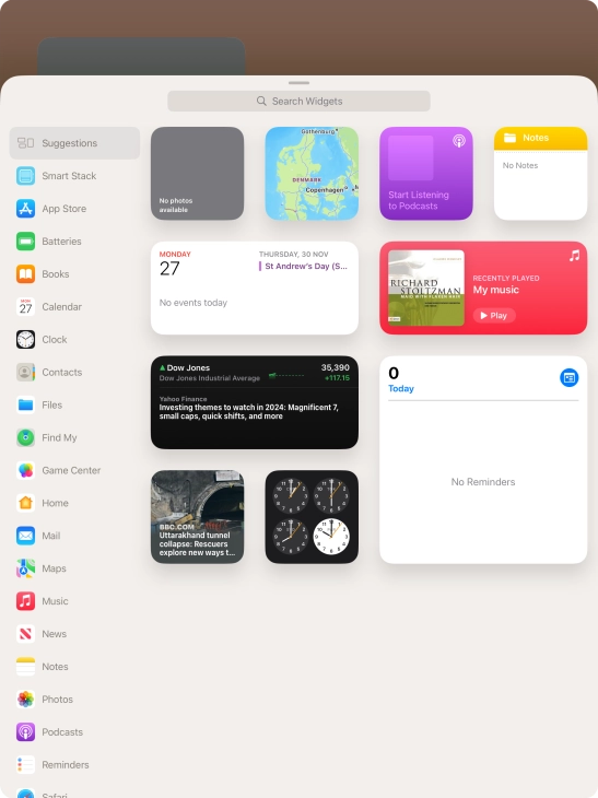 Press the required widget.