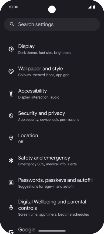 Press Security and privacy.