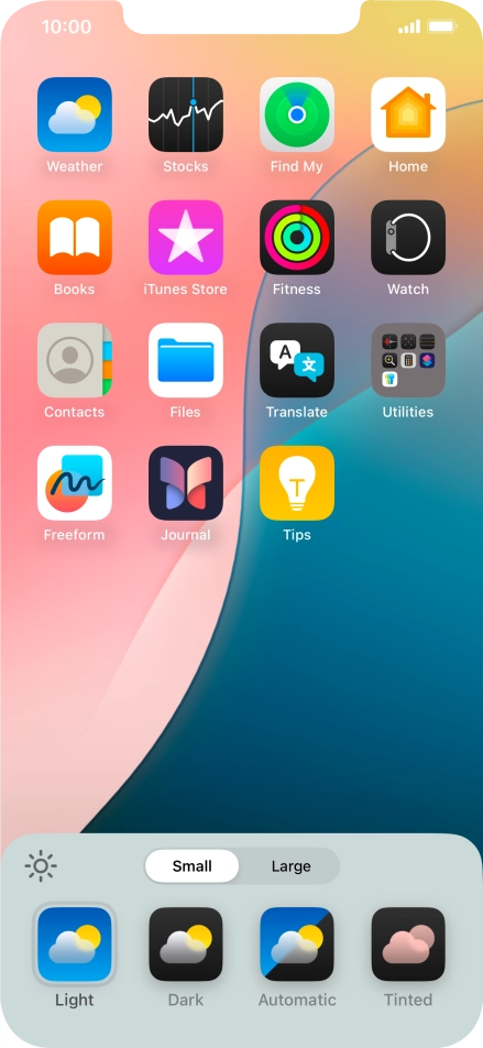 Press the required setting to select the size of app icons on the home screen.