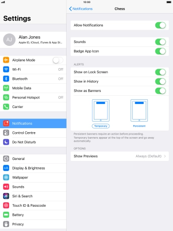 Press the indicator next to 