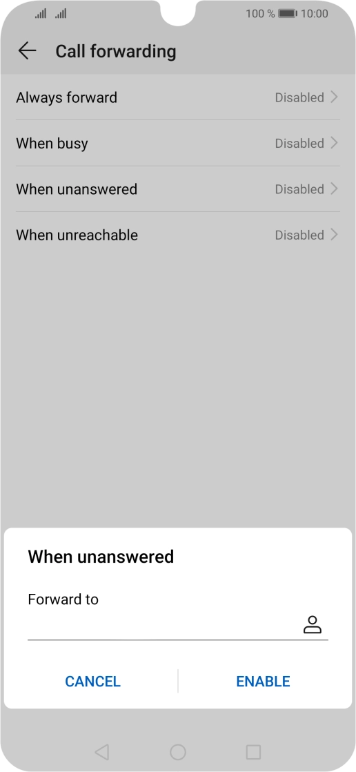 Key in +447953222222 and press ENABLE.