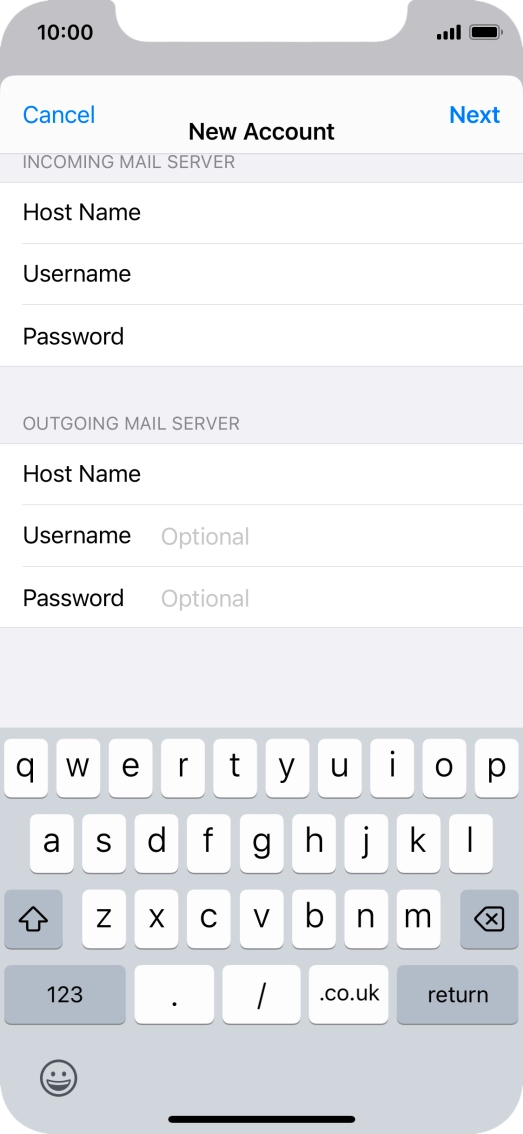 Press Username and key in the username for your email account.