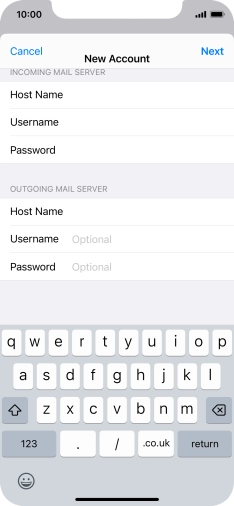 Press Username and key in the username for your email account.