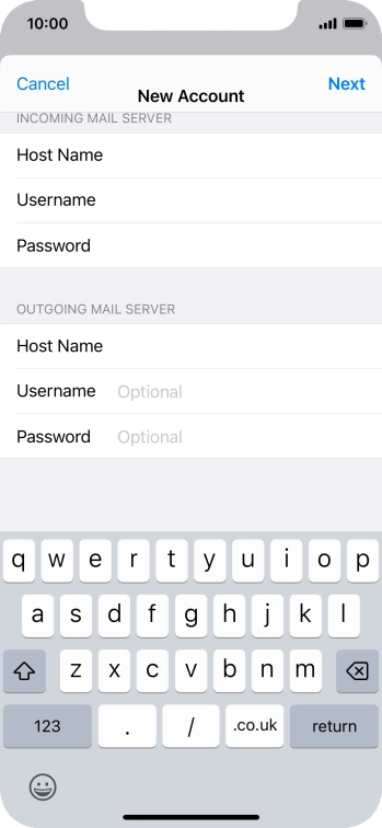 Press Username and key in the username for your email account.
