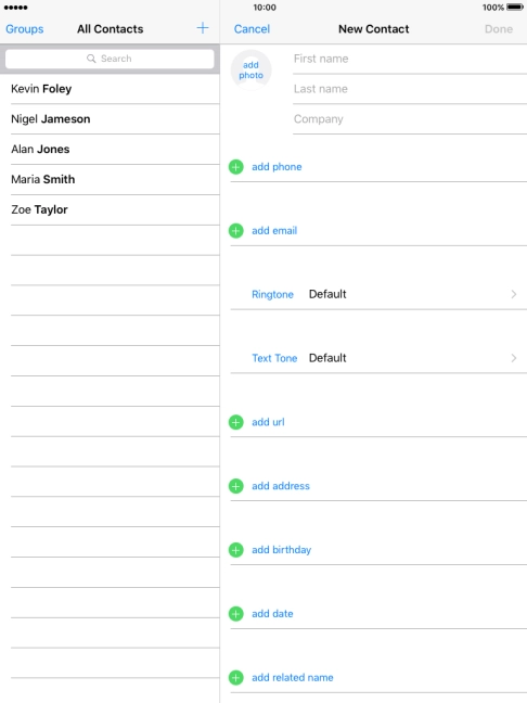 Press First name and key in the first name.