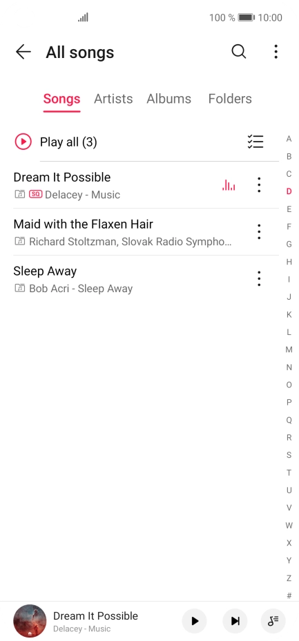 Press the required category and go to the required audio file.
