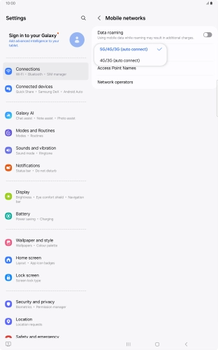 Press the required network mode.