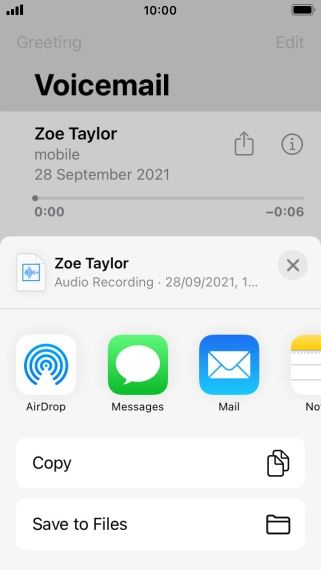 Press the required setting and follow the instructions on the screen to share or save the message.